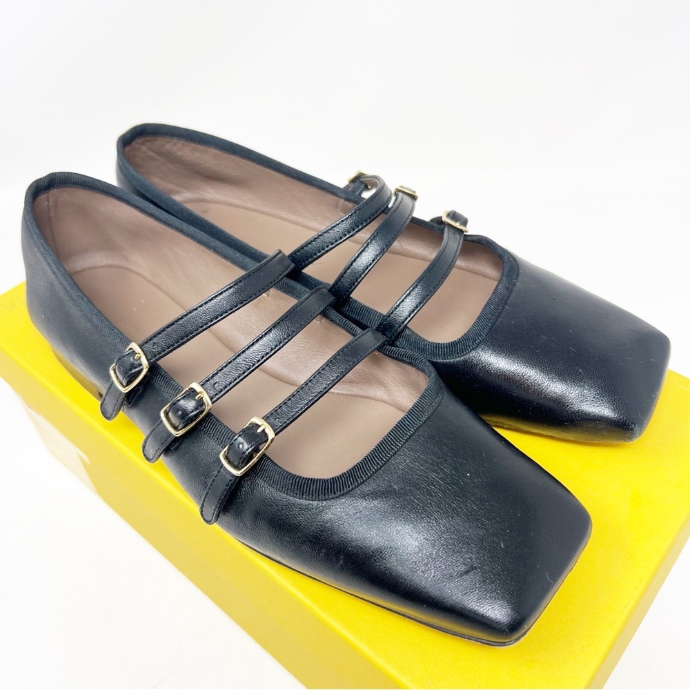 MANSUR GAVRIEL BLACK LEATHER BALLERINA FLATS MARY JANES WOMENS SZ 7.5 - Picture 9 of 12